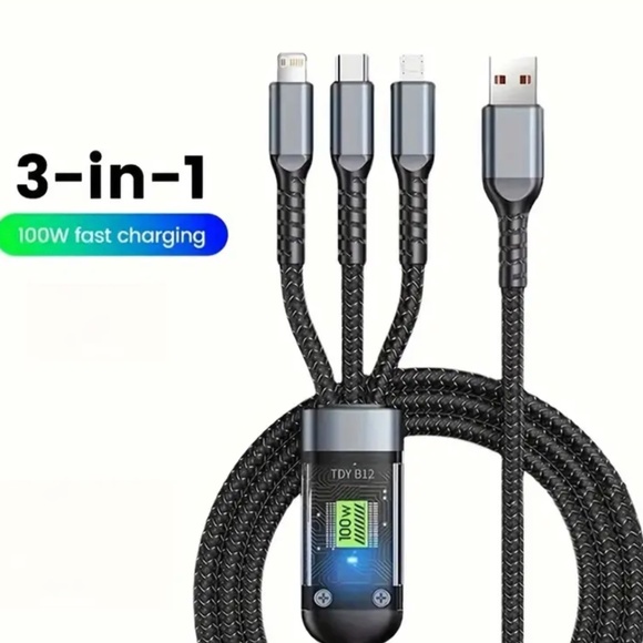 Pack of 2 100W 3 in 1 Hyper Fast Charging USB Cable 4ft
